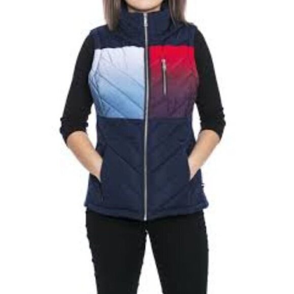 Tommy Hilfiger Puffer Vest M Ombré Quilted Outdoors Zip Pockets Ski Packable - Picture 2 of 11